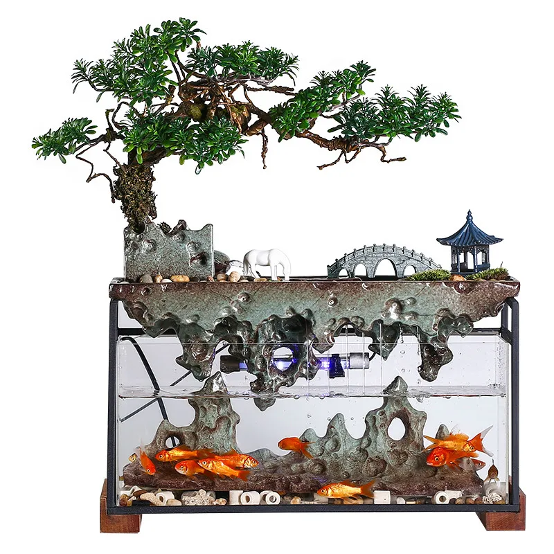 

Flowing Water Ornaments Rockery Fountain Lucky Circulating Water Creative Simple Home Office Desk Surface Panel Fish Tank Gift