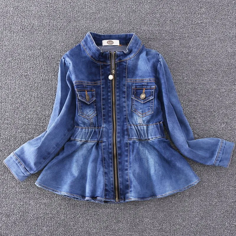 Girls Peplum Denim Jacket Kids Fashion Jeans Coat Spring Children Clothes Fashion Little Girls Outerwear Clothing 2-8Y