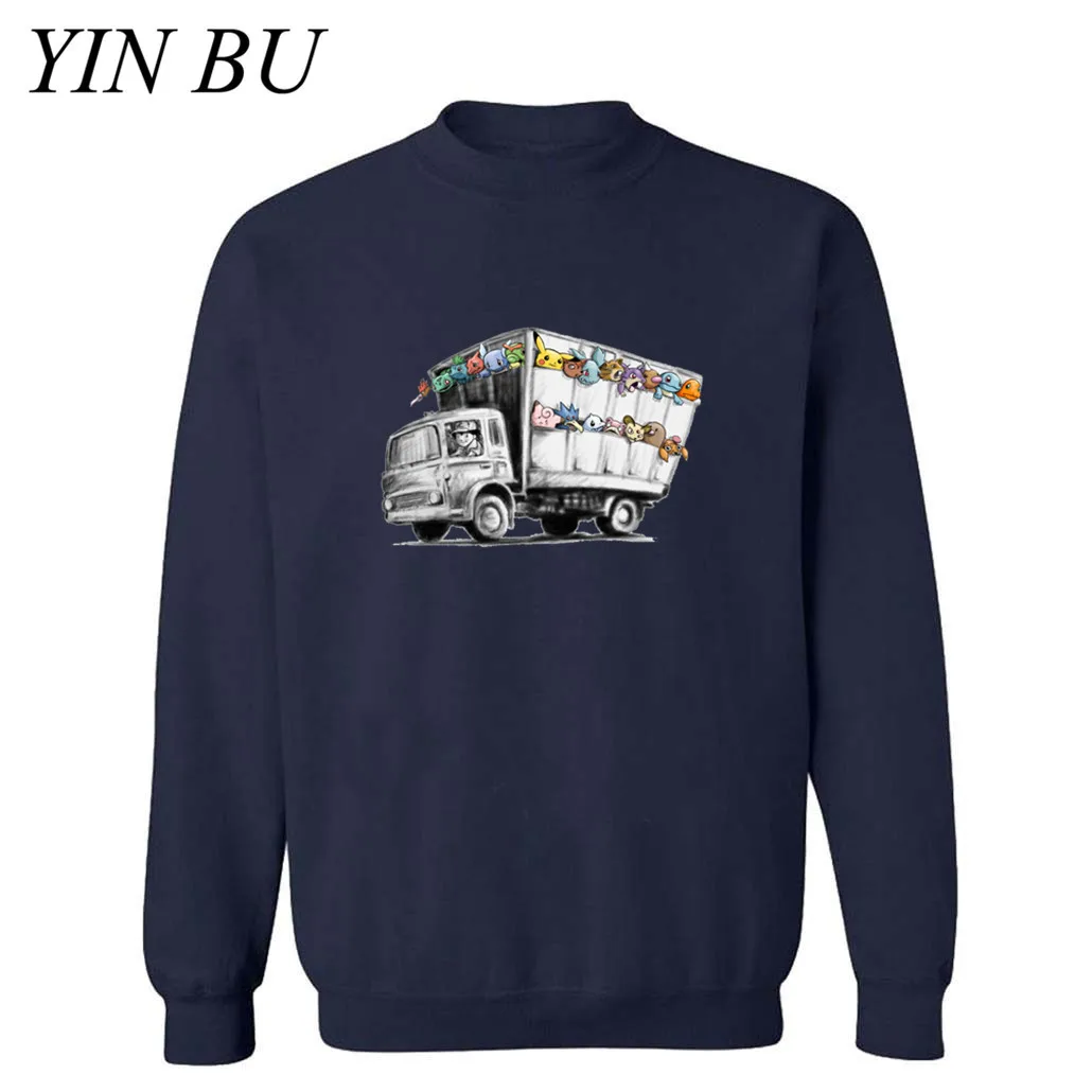 Banksy Truck Featuring Pokemon Pikachu Charzard Squirtle Eevee толстовки мужские толстовки Мужские Женские Camisetas Hombre Забавный Топ - Цвет: Тёмно-синий