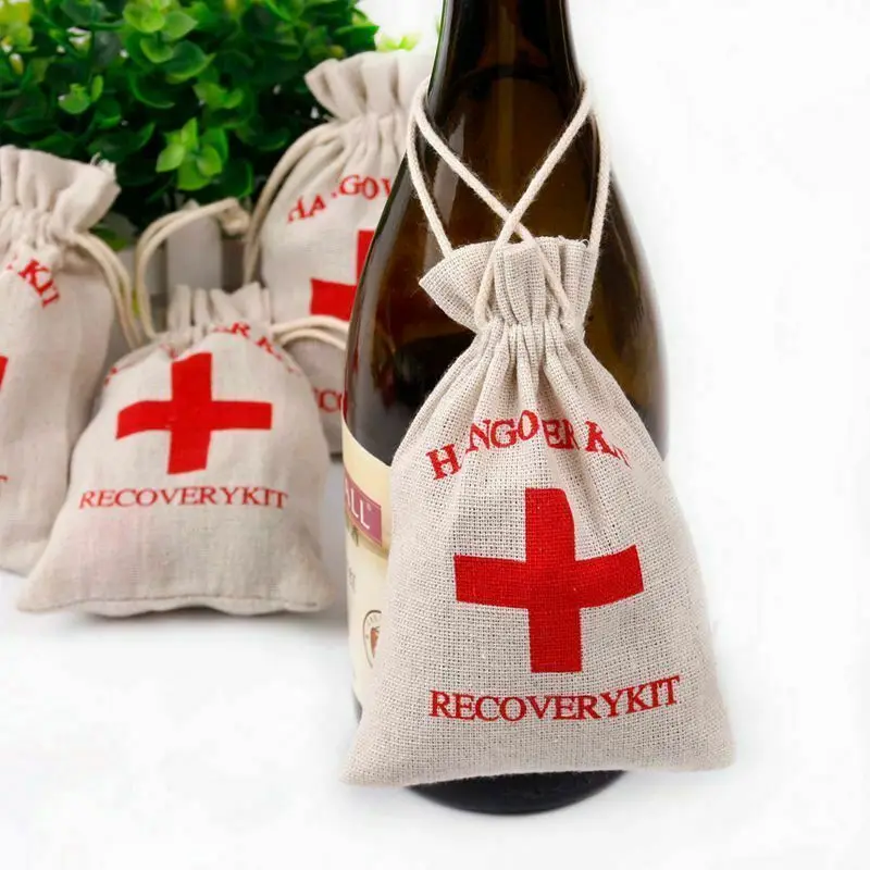

10PCS Hangover Recovery Kit Hen Party Favors Bag Cotton First Aid Rustic Linen