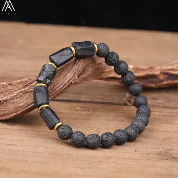 

Natural Black Tourmaline 8mm Black Lava Stone Beads Elastic String Bracelet Women Stone Beads Mala Healing Bracelet N0381AMG.E