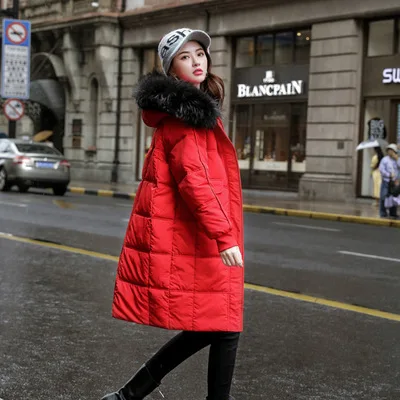 

2019 New Winter Mid-length down Jacket Cotton-padded Clothes Women's Thick Large Fur Collar over-the-Knee Large Size Loose-Fit K