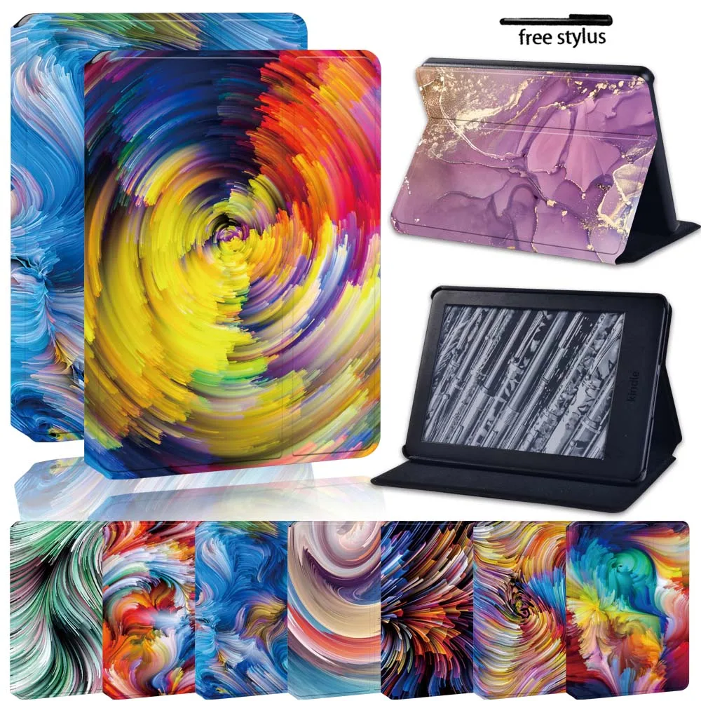 

Case For Amazon Kindle 8/10th Gen/Kindle Paperwhite 1/2/3/4 Tablet eReader Shockproof Watercolor Leather Stand Cover Case + Pen