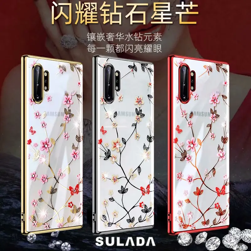 Купить SULADA Flower Series Bling Shining Diamond Crystal Hard back Plating Phone Case for Samsung Galaxy note 10 NOTE PLUS  Мобильные | Phone Case  Covers (4000212510011)