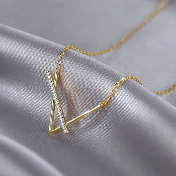 Hot Sale925 Sterling Silver Necklace Exquisite V-Shaped Pendant Shiny Zircon Choker Party Gift For Girls Fashionjewelry SNK014