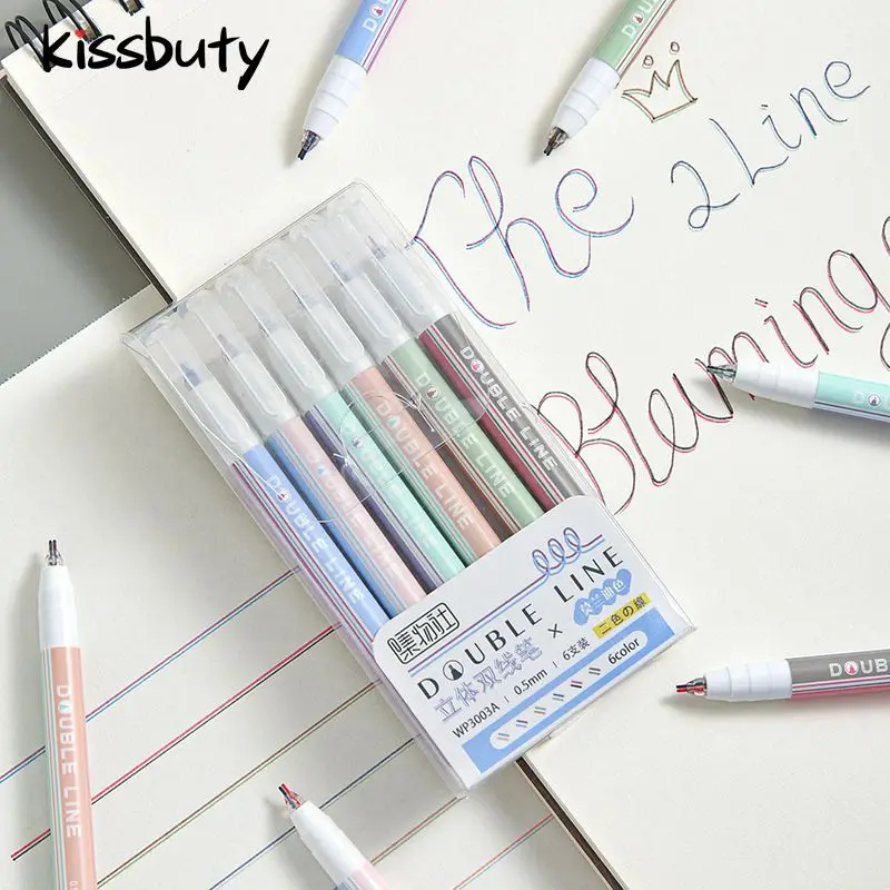 

6Pcs/Set New Morandi color Double Lines Art Markers Pen Marker Lettering Pen bullet journal pen Drawing Pens School Stationery