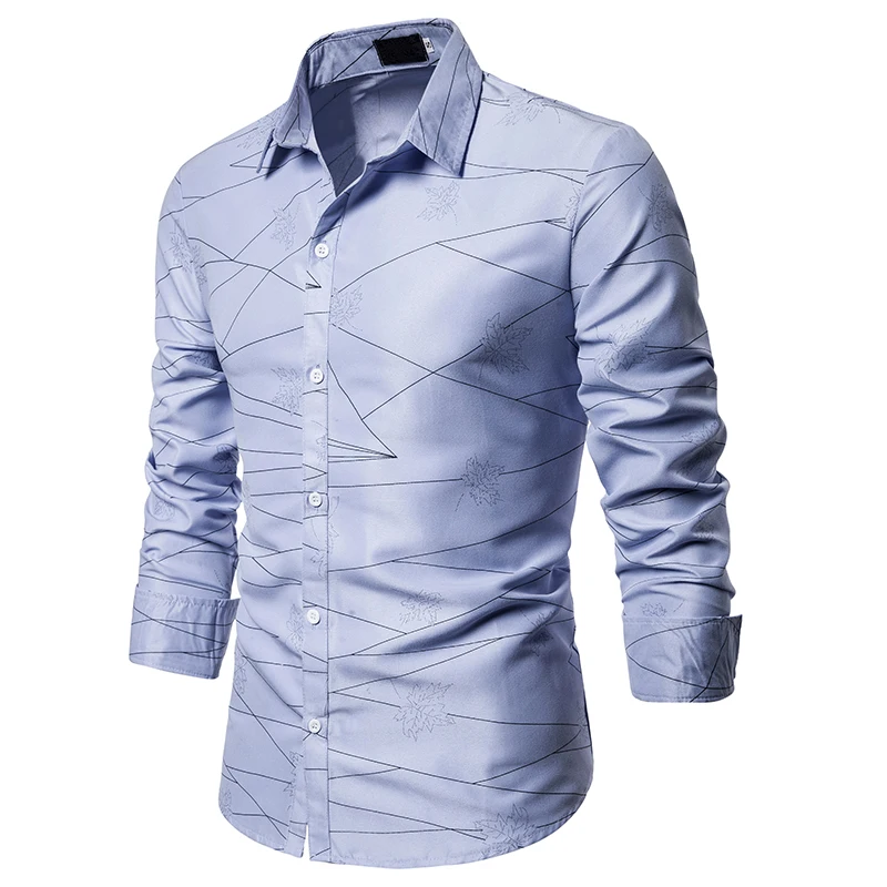 Мужская полосатая рубашка с длинными рукавами Camisa Social Leaf напечатанная рубашка для мужчин брендовая Повседневная обтягивающий официальный деловой уличная - Цвет: S103