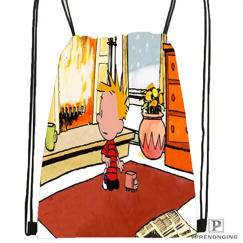 Изготовленный на заказ Кальвин-и-хоббель-DrawstringBackpackBagforMan женский милый рюкзак детский Ранец(черная спинка) 31x40 см#20180611-03-161 - Цвет: Drawstring Backpack