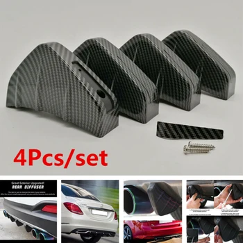 

4pcs Car Rear Bumper Fins Spoiler Wing Lip Splitter Carbon Fiber Style Accessory In Black Universal For SUV