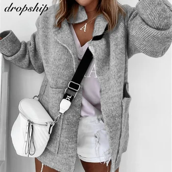 

Autumn New Cardigan Women Sweater Pure Color Loose Lapel Collar Long Sleeve Sweater For Women Fashion Coats Streetwear
