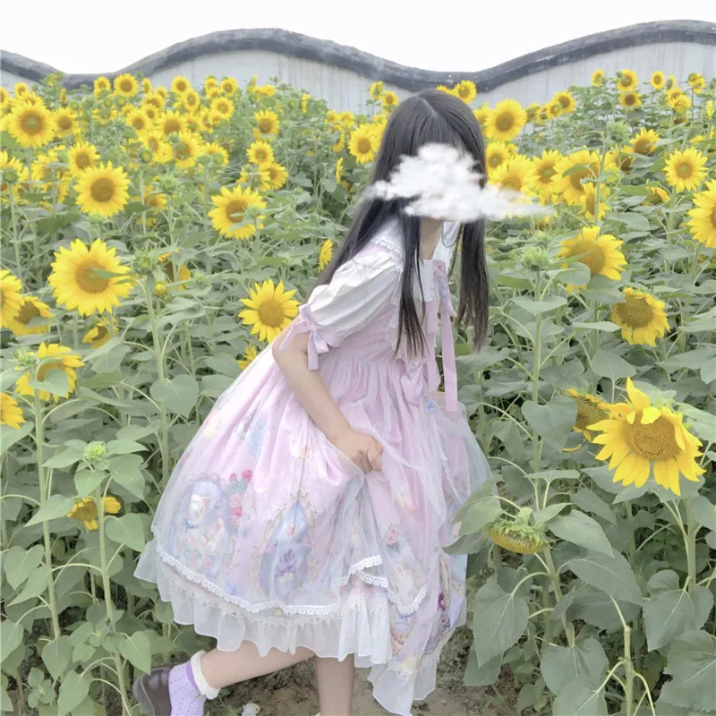 

Lolita Dress Cat Family Op Short-Sleeve Dress Summer Dress princess lolita renaissance gothic lolita tea party lolita dress