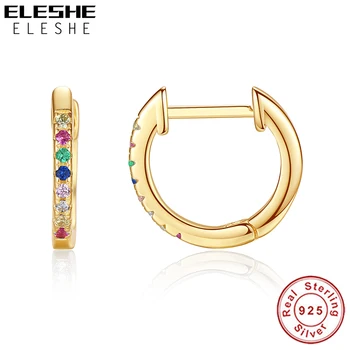 

ELESHE 925 Sterling Silver Colorful Crystal Round Circle Clear Cubic Zircon Hoop Earrings for Women Gold Earrings Silver Jewelry