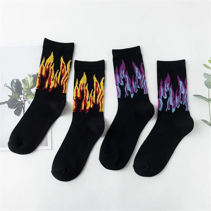 Moda Uomo Hip Hop Hit Color On Fire Crew Socks Red Flame Blaze Power Torch Calore Caldo Street Skateboard Calzini Lunghi In Cotone Da Uomo