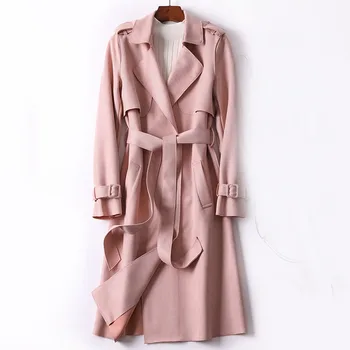 

NEW Pink Gray Women Trench Coat Autumn Thin Long Coats Brand High Quality Windbreaker Elegant Office Vintage Casual Outwear