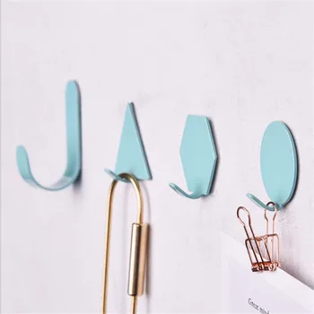 

Creative Wall Hook 4pcs Geometric Shape Punch-Free Iron Key Towel Hook Home Decoration Wall Sticky Hook