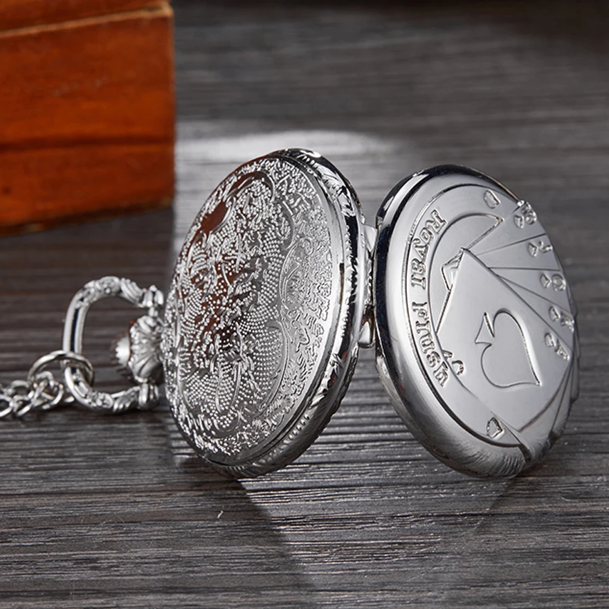 Royal Flush Pocket Watch Small Size Fob Watches with Chain (6)