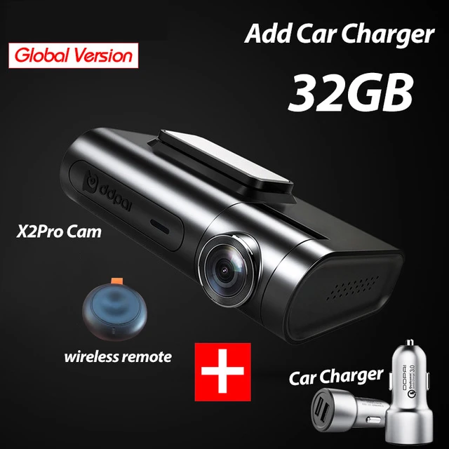 Add Car Charger Xiaomi Mijia DDPai X2S Pro двухканальный видеорегистратор камера Встроенный eMMC хранение HD запись 24H монитор парковки - Название цвета: Add Car Charger
