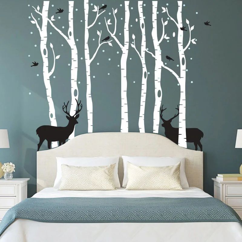 Огромные деревья лося наклейки на стену лесную тему 7 березовых деревьев набор