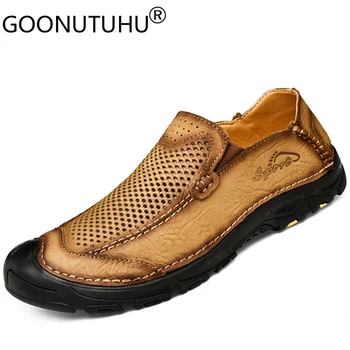 

Fashion men's shoes casual genuine leather cow flats loafer male summer breathable hollow slip on shoe man driving shoes for men
