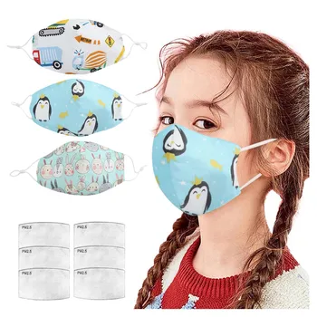 

3pc Cartoon Scarf Wholesale Unisex Kids Reusable Washable Cover 6pc Filters Fashion Breathable Dustproof Protective Face Bandana