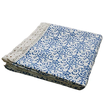 

Retro Linen Cotton Tablecloth Washable Coffee Dinner Blue and White Porcelain Table Cloth for Christmas Wedding Banquet-L