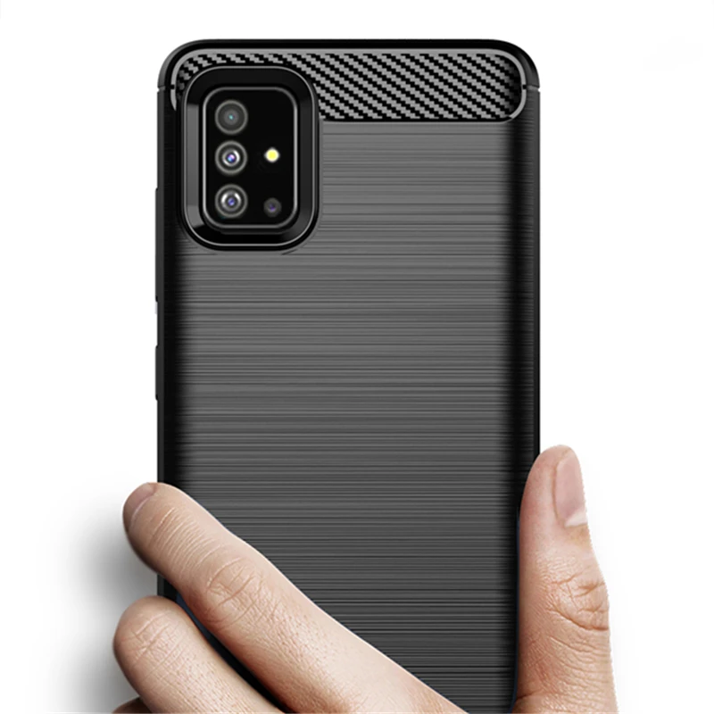 

Carbon Fiber Shockproof Silicon Case for Samsung Galaxy A51 A71 A81 A91 A70 A50 A20S A10S A30 A20E A90 5G A40 Phone Cover