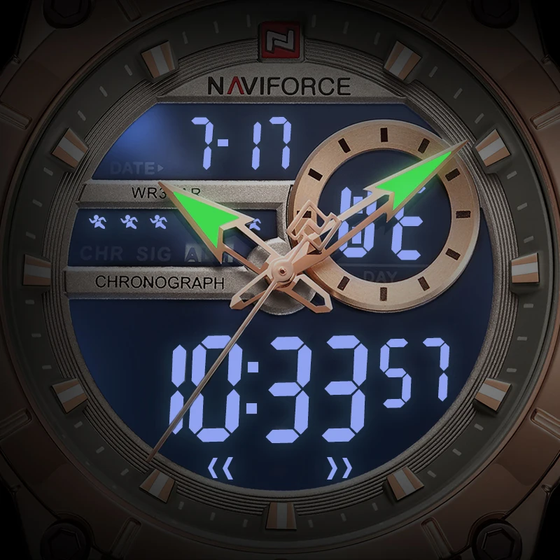 NAVIFORCE мужские часы Топ люксовый бренд мужские спортивные военные часы полностью стальные водонепроницаемые кварцевые цифровые часы Relogio Masculino