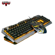 Игровая клавиатура и мышь из алюминиевого сплава, комплект механической клавиатуры, проводная эргономичная мышь USB, клавиатура со светодиодной подсветкой