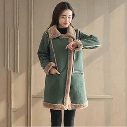 Women Suede Fur Coat Thick Warm Faux Sheepskin Long Casual Female Overcoat 2023 Winter Fashion Solid Trench Coats Outerwear