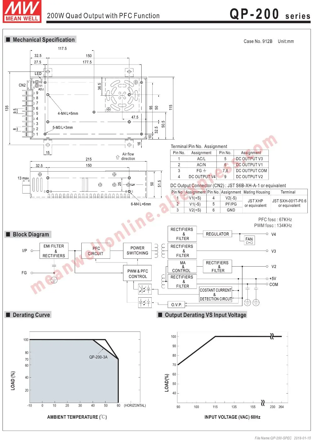 Mean Well QP-200F meanwell 5V/15V/24V/-15V DC 202.5W Quad Output with PFC Function Power Supply online store
