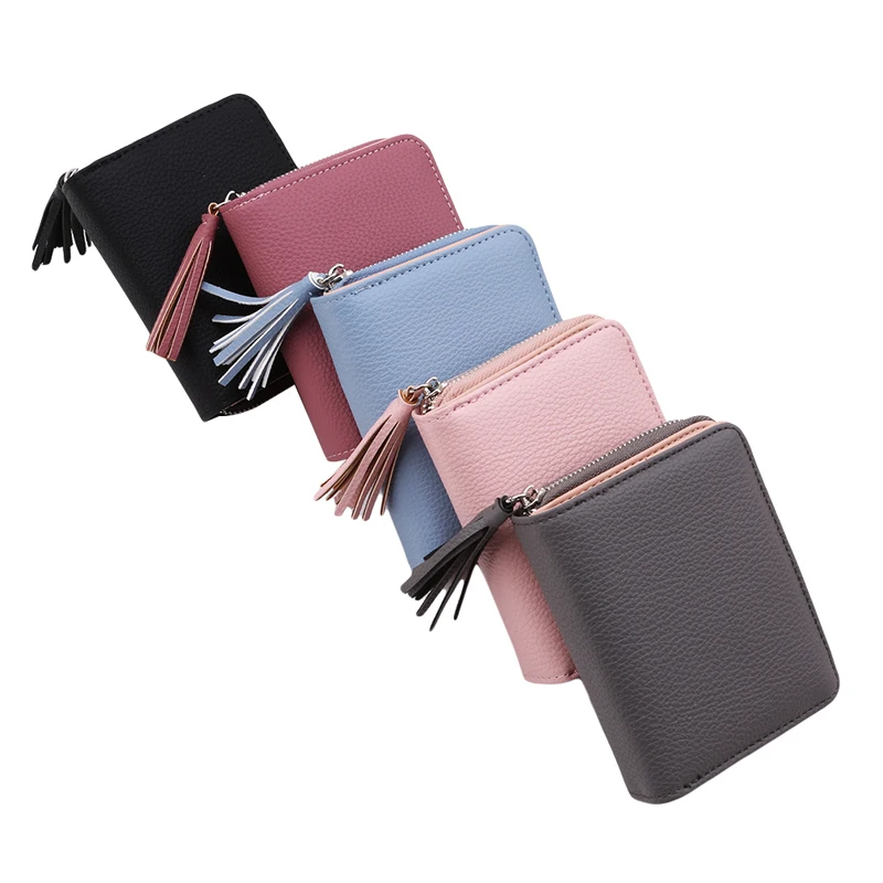 Simple Women's Short Wallets PU Leather Lady Mini Card Holder Hasp Zipper 3 Fold Wallet With Tassel Coin Purse | Багаж и сумки