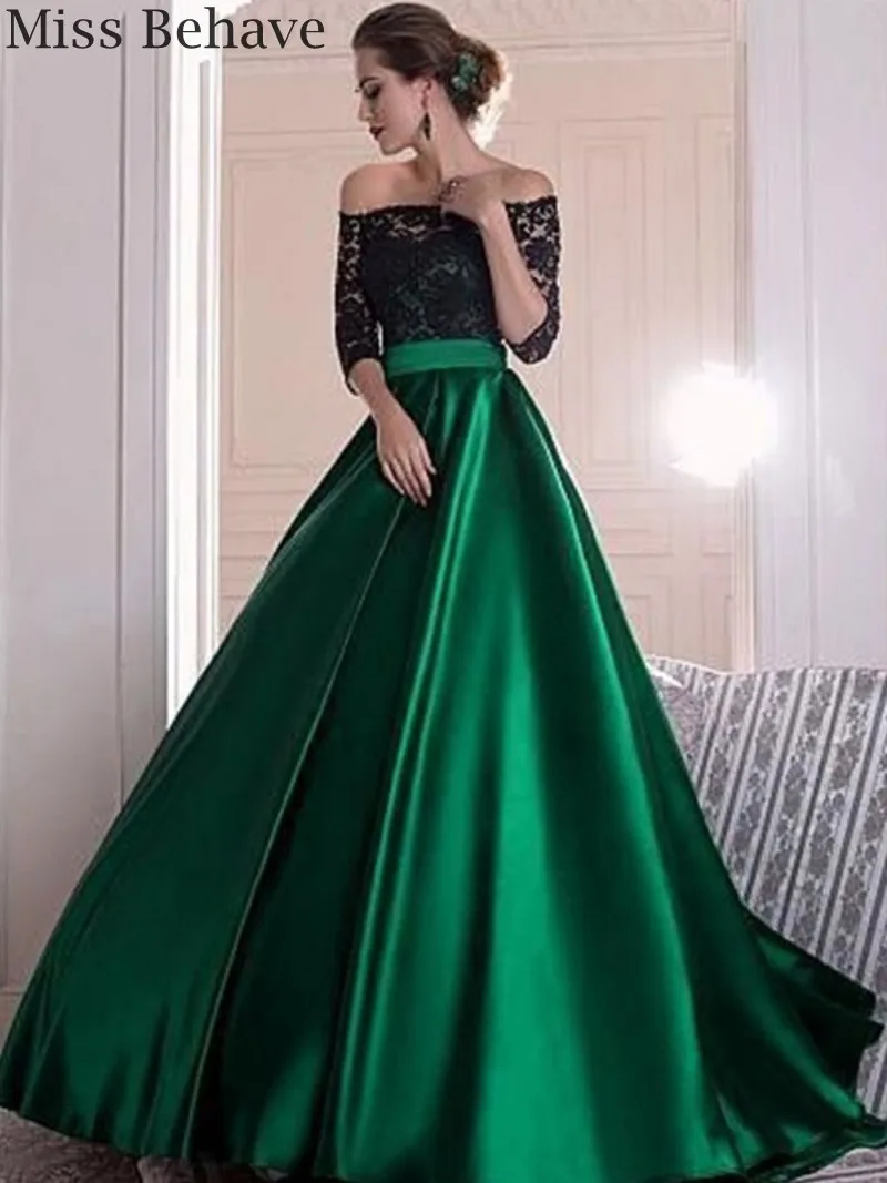 DD JYOY зеленое вечернее платье с длинными рукавами черные кружевные Элегантные платья для вечеринки с открытыми плечами вечерние платья для