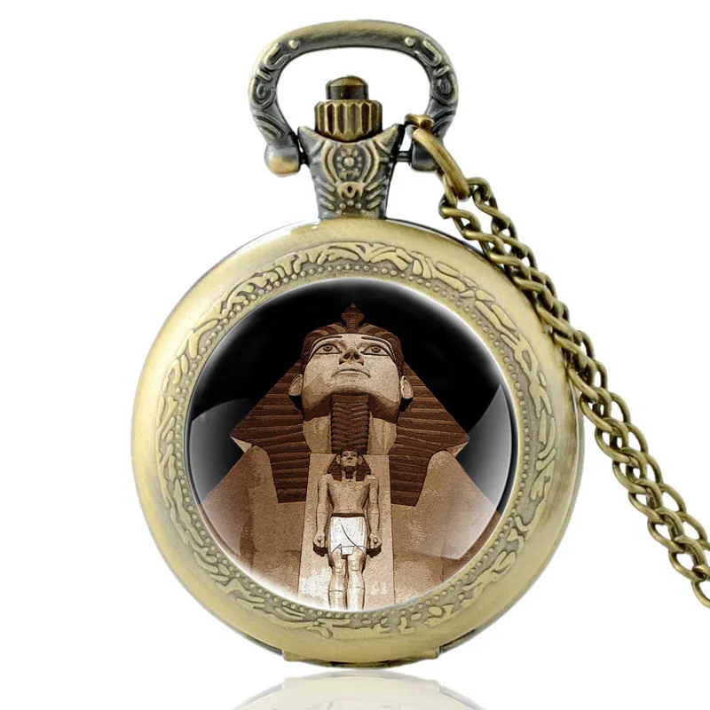 

Ancient Egypt Empire Culture Glass Dome Bronze Quartz Pocket Watch Vintage Men Women Necklace Pendant Jewelry Gifts
