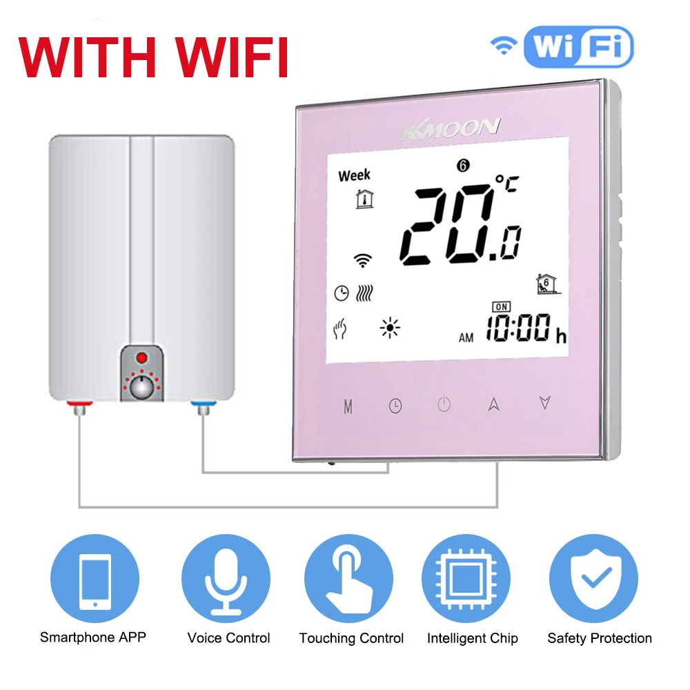 Pink with WiFi Цифровой термостат для нагрева воды/Газа с подключением Wi-Fi и голосовым управлением, энергосберегающий с Google Home/IFTTT - Цвет: Pink with WiFi