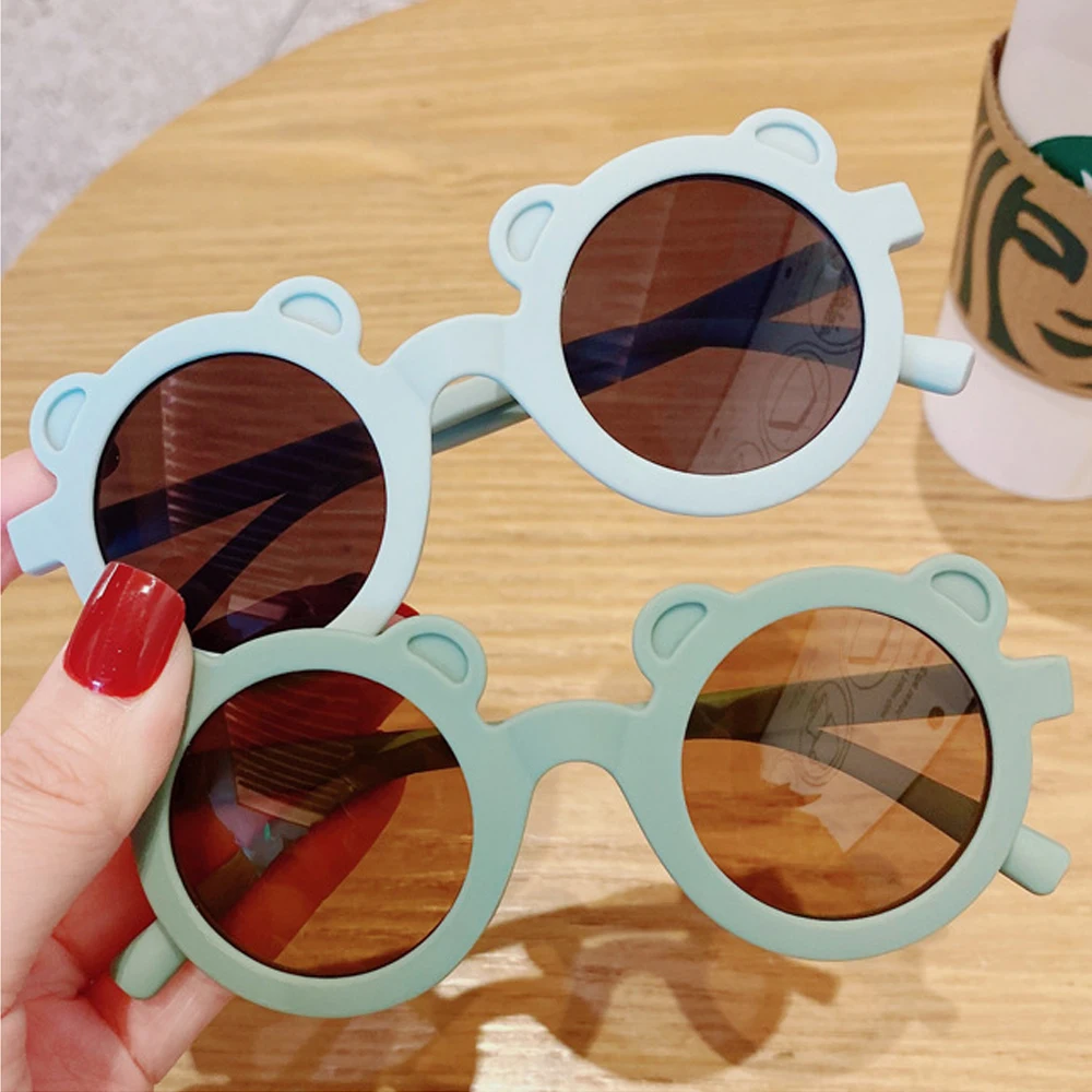 

2021 Boy Girl Cute Cartoon Bear Shape Fashion Round Sunglasses Children Vintage Sunglasses UV Protection Classic Kids Eyewear