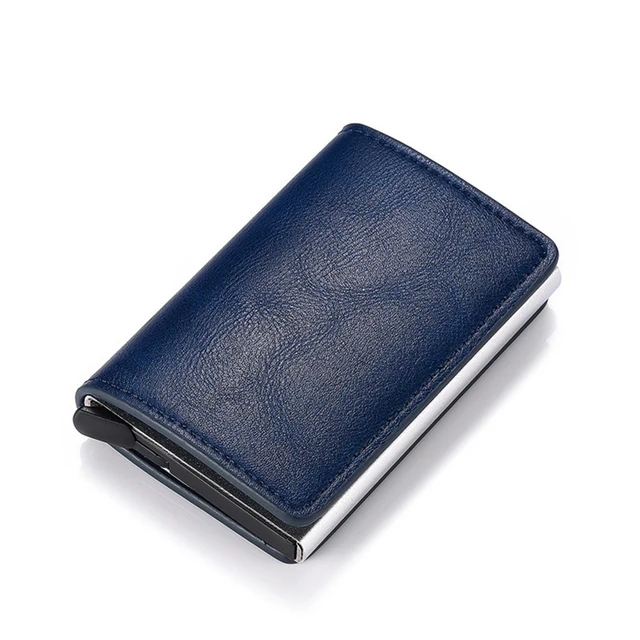 Rfid Safe Anti-theft Smart Wallet Thin ID Cards Holder Unisex Automatically Solid Metal Bank Credit Cards Holder Business Purse Blue