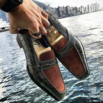 

Men Crocodile PU Leather Shoes Low Heel Shoes Dress Shoes Brogue Shoes Spring Ankle Boots Vintage Classic Male TV414