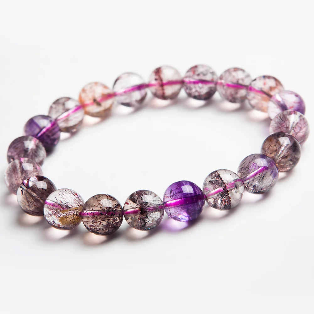 

10mm Top Natural Super Seven 7 Purple Rutilated Quartz Crystal Round Beads Bracelet Women Men Jewelry AAAAA