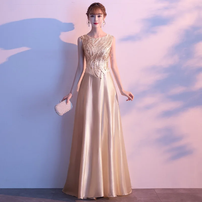 Champagne Sleeveless Это Yiiya вечернее платье с золотыми блестками, блестящие вечерние платья для женщин, вечерние платья с круглым вырезом и рукавом до локтя K164 - Цвет: Champagne Sleeveless