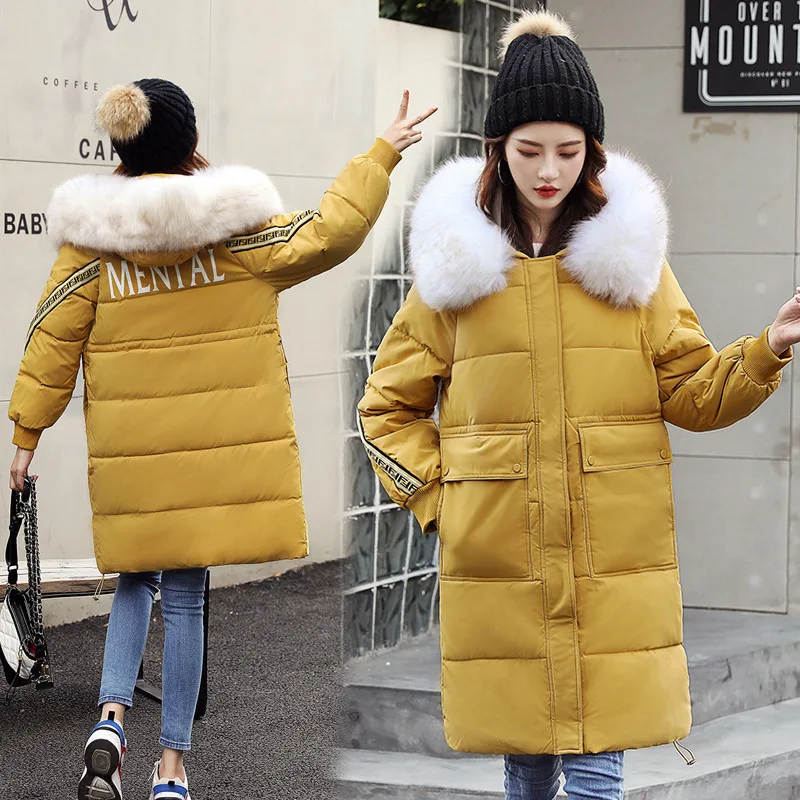 

2019 Winter New Style Korean-style Large Fur Collar Waist Hugging Slimming down Jacket Cotton-padded Clothes WOMEN'S Dress Warm