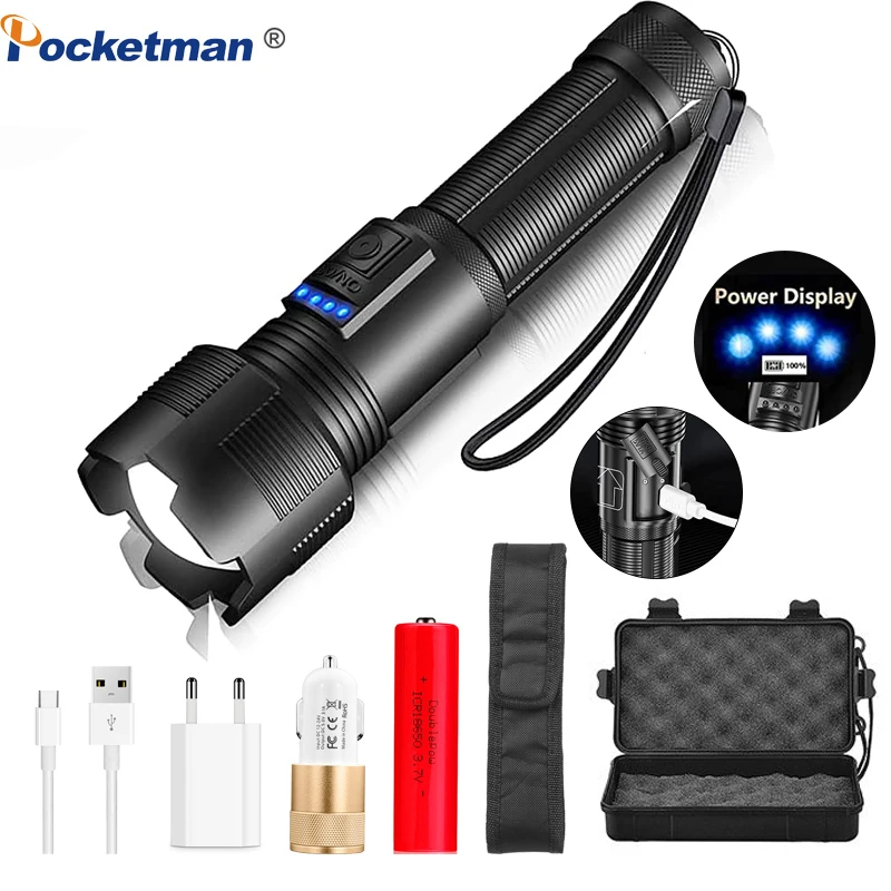 

LED Flashlight Rechargeable High Quality XHP70.2 XHP50 Tactical Hunting Torch Usb Zoomable Lantern By 18650 Battery