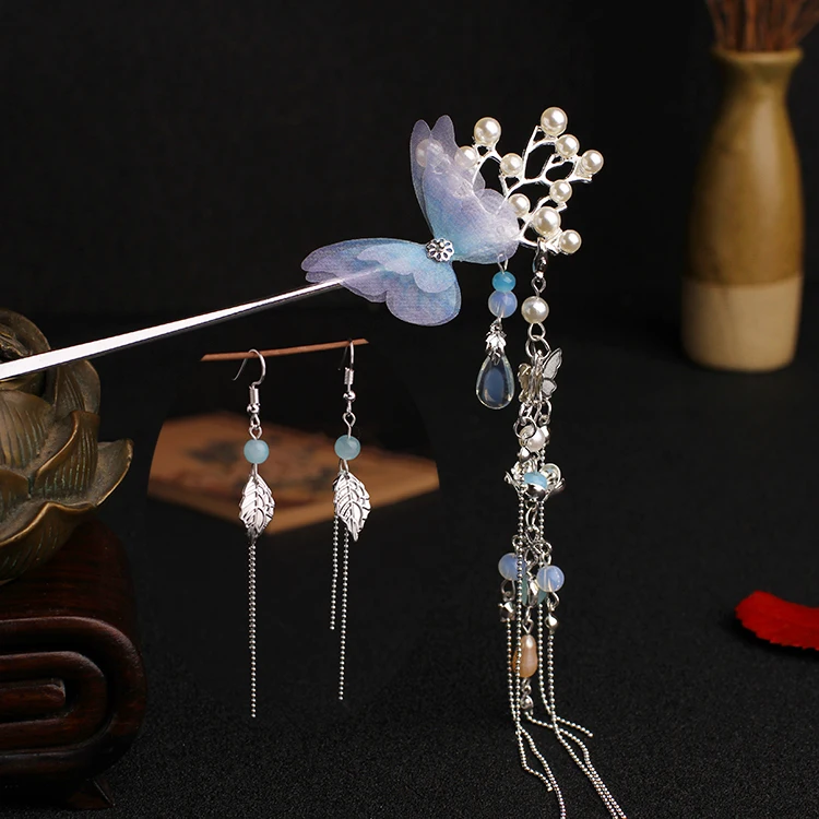 Классическая Ручная работа Kanzashi Женская жемчужная бабочка Hanfu шпилька Чонсам головной убор аксессуары для волос к костюму Косплей