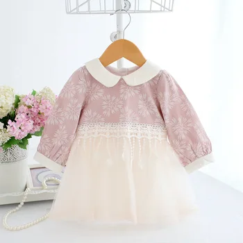 

Wholesale 5pcs/lot Baby Girl Dress Newborn Tassel Peter Pan Collar Princess Dress Lace Baptism Vestido Infantil Tulle Dresses