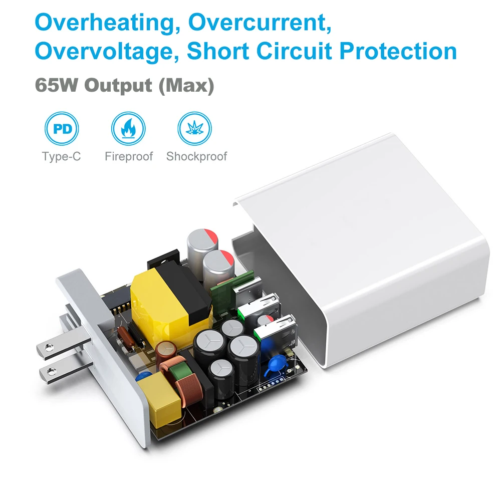 Настенное зарядное устройство type-C USB C 65 Вт адаптер питания type c PD QC3.0 QC 3,0 для воздушный iPad Pro iPhone 8 plus x xs для samsung huawei Nexus