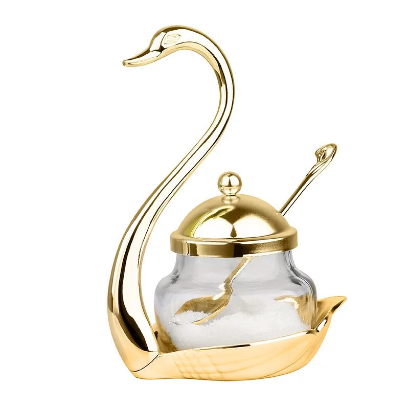 Алюминиевый сплав горшок для приправ контейнер для приправы стеклянная банка для специй соль сахарница перец кофе органайзер для хранения лебедь стеллаж набор G