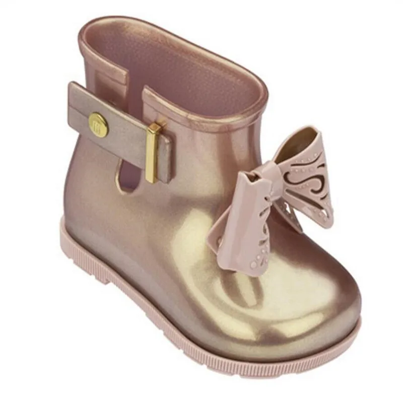 Mini Melissa/детские резиновые сапоги для девочек; сандалии с бантом-бабочкой; Водонепроницаемая Обувь для мальчиков и девочек; нескользящие сандалии для девочек; ботинки для маленьких девочек