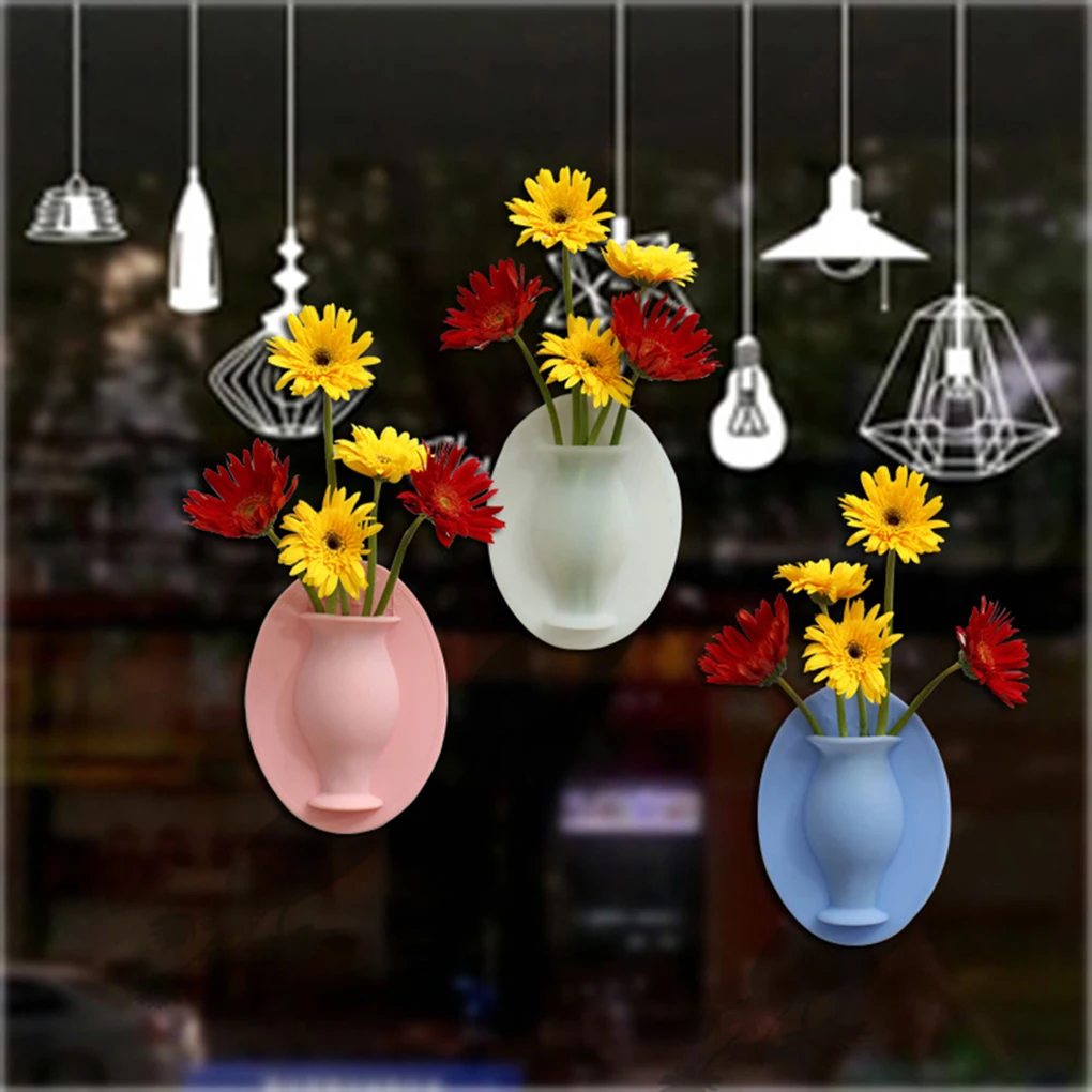 

3 Color Silicone Sticky Vase Stick Wall Flower Pot Magic Flower Plant Vases Flower Container for Home Offices Wall Decorations