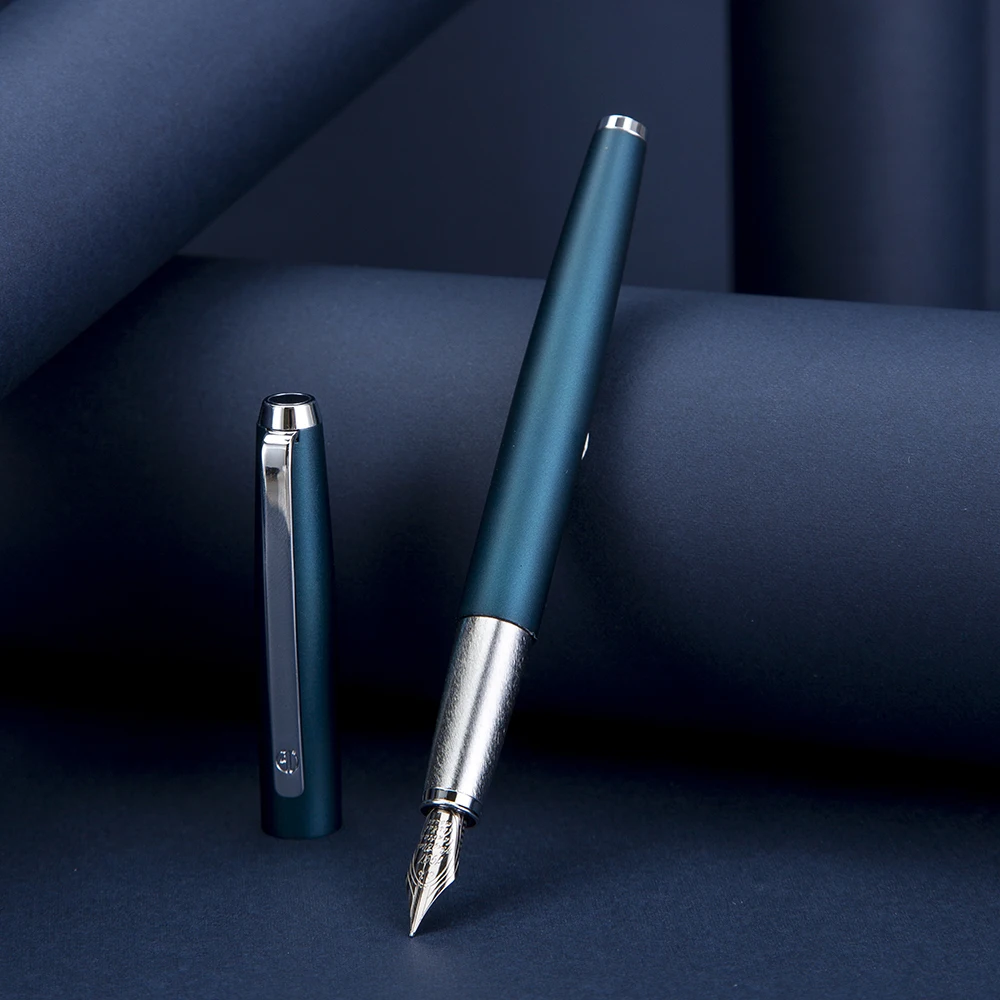 HongDian 525 Matte Metal Blue Fountain Pen Ink Pen Iridium EF/Small Bent 0.4/0.6mm Excellent Writing Gift for Business Office