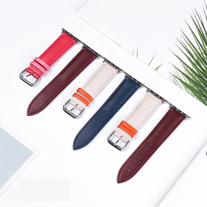 

Brown Leather Band Loop Strap For Apple Watch 6 SE 5 4 3 2 1 38mm 40mm , Men Leather Watch Band for iwatch 5 44mm 42mm Br