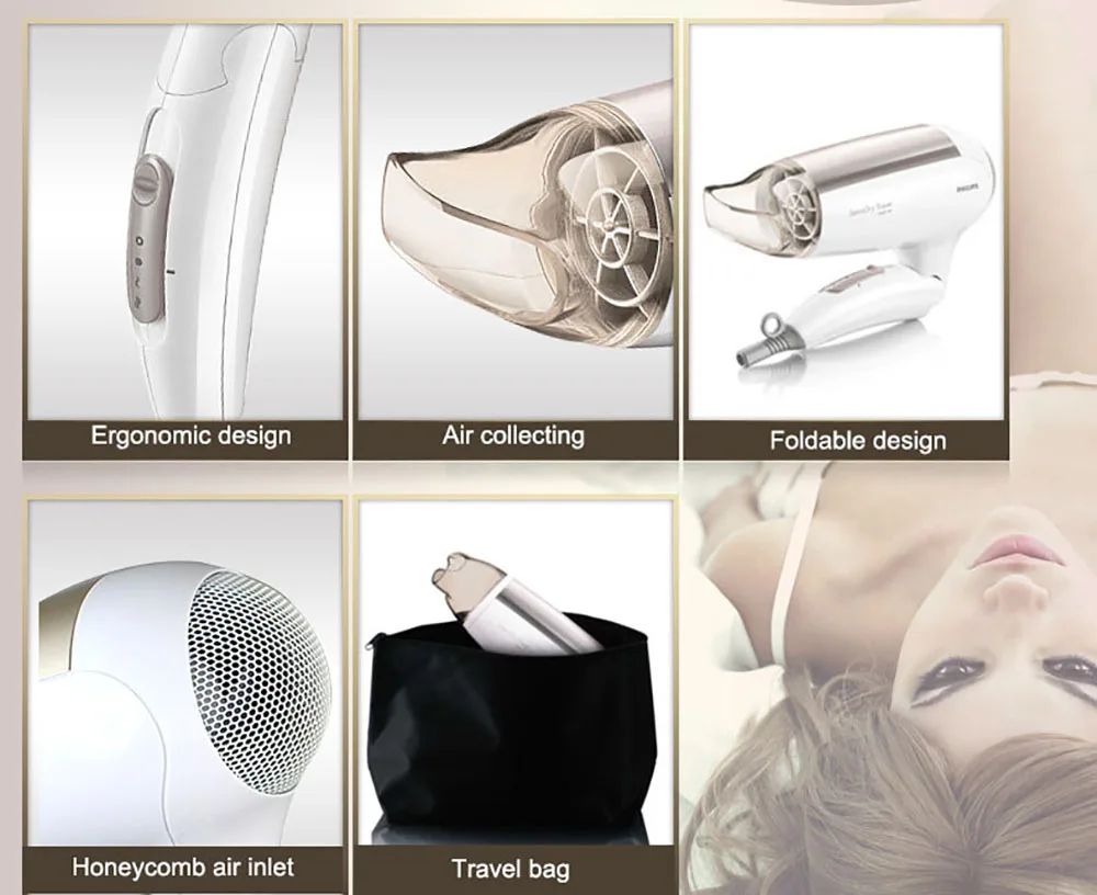 PHILIPS HP4988 SalonDry Travel Hair Dryer 100-240V Support Hot and Cold Wind High Power Constant Temperature with Folding Design